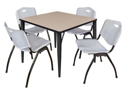 Regency Kahlo Square Breakroom Table with 4 M Stack Chairs, 36 in., Black/Gray