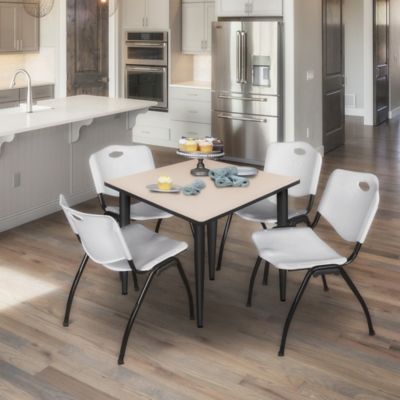 Image showing  Kahlo Square Breakroom Table with 4 M Stack Chairs, 36 in., Black/Gray