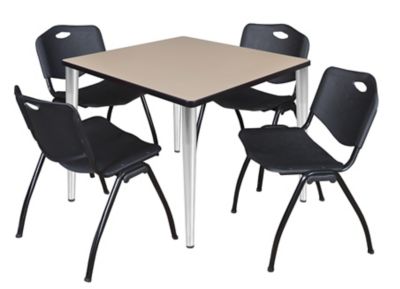 Regency Kahlo 36 in. Square Breakroom Table Top, Chrome Base & 4 Black M Stack Chairs
