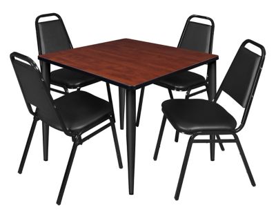 Regency Kahlo 36 in. Square Breakroom Table Top, Black Base & 4 Restaurant Stack Chairs