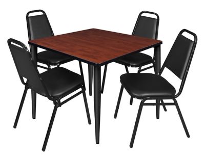 Regency Kahlo Square Breakroom Table with 4 Restaurant Stack Chairs, 36 in., Black