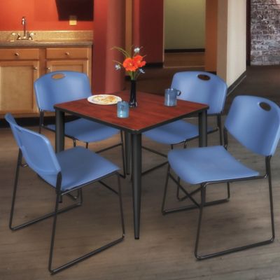 Image showing  Kahlo Square Breakroom Table with 4 Zeng Stack Chairs, 36 in., Black/Blue