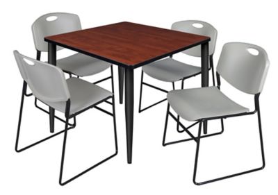Regency Kahlo Square Breakroom Table with 4 Zeng Stack Chairs, 36 in., Black/Gray