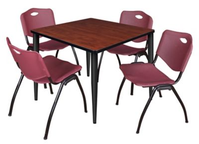 Image showing  Kahlo Square Breakroom Table with 4 M Stack Chairs, 36 in., Black/Burgundy