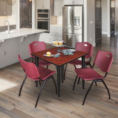 Image showing  Kahlo Square Breakroom Table with 4 M Stack Chairs, 36 in., Black/Burgundy