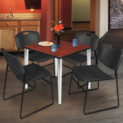 Image showing  Kahlo Square Breakroom Table with 4 Zeng Stack Chairs, 36 in., Chrome/Black