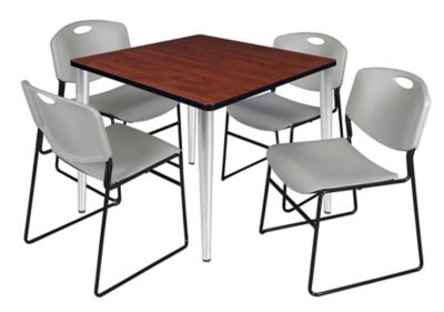 Regency Kahlo 36 in. Square Breakroom Table Top, Chrome Base & 4 Grey Zeng Stack Chairs