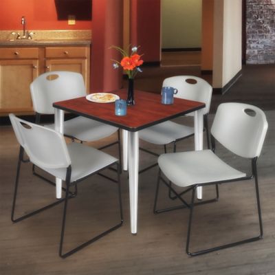 Image showing  Kahlo Square Breakroom Table with 4 Zeng Stack Chairs, 36 in., Chrome/Gray