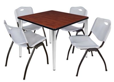 Regency Kahlo 36 in. Square Breakroom Table Top, Chrome Base & 4 Grey M Stack Chairs