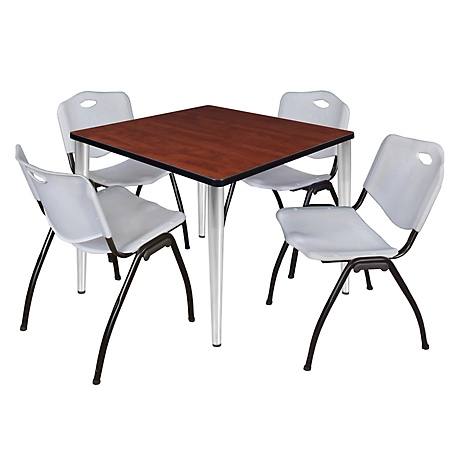 Regency Kahlo 36 in. Square Breakroom Table Top, Chrome Base & 4 Grey M Stack Chairs