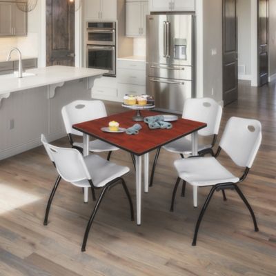 Image showing  Kahlo Square Breakroom Table with 4 M Stack Chairs, 36 in., Chrome/Gray