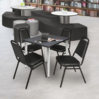 Image showing  Kahlo Square Breakroom Table with 4 Restaurant Stack Chairs, 36 in., Chrome