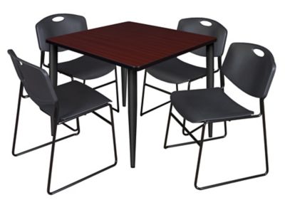 Regency Kahlo Square Breakroom Table with 4 Zeng Stack Chairs, 36 in., Black/Black
