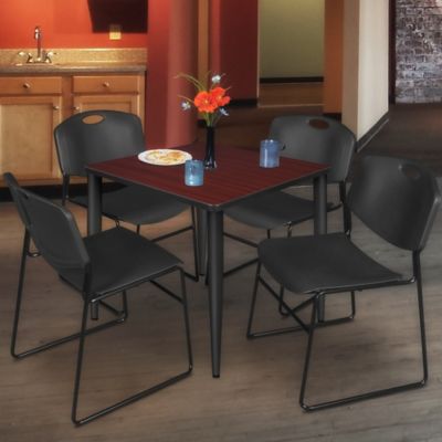 Image showing  Kahlo Square Breakroom Table with 4 Zeng Stack Chairs, 36 in., Black/Black