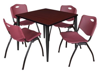 Regency Kahlo 36 in. Square Breakroom Table Top, Black Base & 4 Burgundy M Stack Chairs