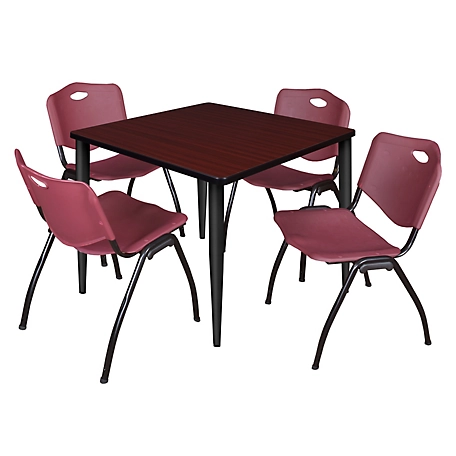 Regency Kahlo 36 in. Square Breakroom Table Top, Black Base & 4 Burgundy M Stack Chairs
