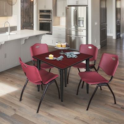 Image showing  Kahlo Square Breakroom Table with 4 M Stack Chairs, 36 in., Black/Burgundy