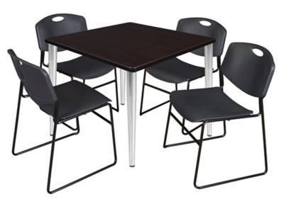 Regency Kahlo 36 in. Square Breakroom Table Top, Chrome Base & 4 Black Zeng Stack Chairs