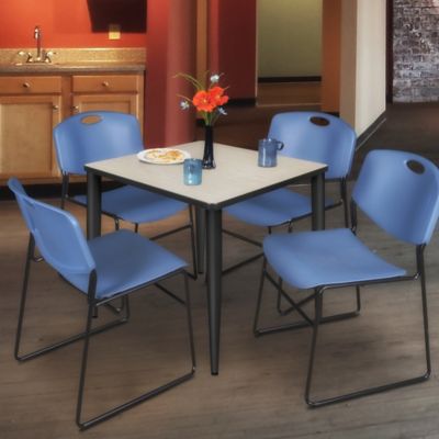 Image showing  Kahlo Square Breakroom Table with 4 Zeng Stack Chairs, 36 in., Black/Blue