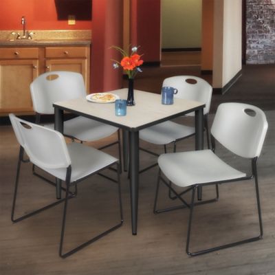 Image showing  Kahlo Square Breakroom Table with 4 Zeng Stack Chairs, 36 in., Black/Gray