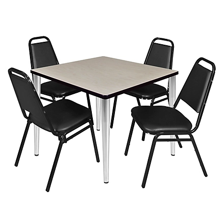 Regency Kahlo 36 in. Square Breakroom Table Top, Chrome Base & 4 Restaurant Stack Chairs