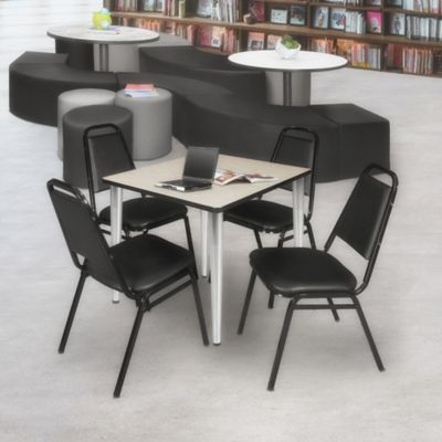 Image showing  Kahlo Square Breakroom Table with 4 Restaurant Stack Chairs, 36 in., Chrome