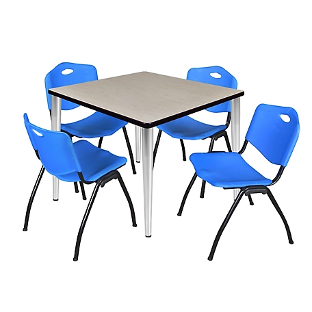 Regency Kahlo 36 in. Square Breakroom Table Top, Chrome Base & 4 Blue M Stack Chairs