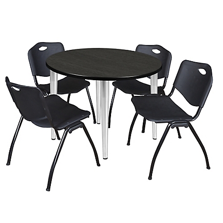 Regency Kahlo 36 in. Round Breakroom Table Top, Chrome Base & 4 Black M Stack Chairs