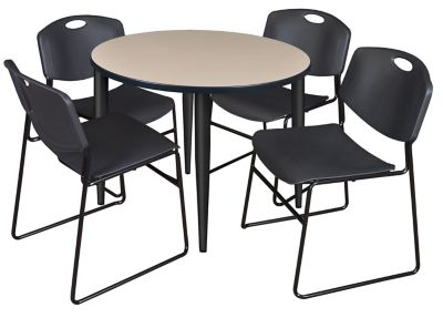 Regency Kahlo 36 in. Round Breakroom Table Top, Black Base & 4 Black Zeng Stack Chairs