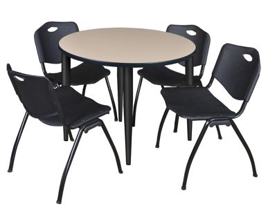 Regency Kahlo Round Breakroom Table with 4 M Stack Chairs, 36 in., Black/Black