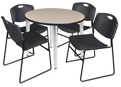 Regency Kahlo 36 in. Round Breakroom Table Top, Chrome Base & 4 Black Zeng Stack Chairs