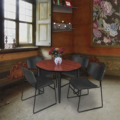 Image showing  Kahlo Round Breakroom Table with 4 Zeng Stack Chairs, 36 in., Black/Black