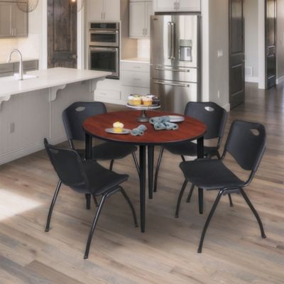 Image showing  Kahlo Round Breakroom Table with 4 M Stack Chairs, 36 in., Black/Black