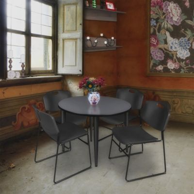 Image showing  Kahlo Round Breakroom Table with 4 Zeng Stack Chairs, 36 in., Black/Black