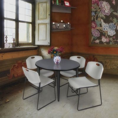 Image showing  Kahlo Round Breakroom Table with 4 Zeng Stack Chairs, 36 in., Black/Gray