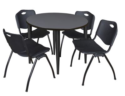 Regency Kahlo Round Breakroom Table with 4 M Stack Chairs, 36 in., Black/Black