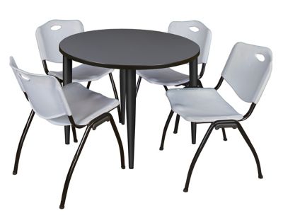Regency Kahlo Round Breakroom Table with 4 M Stack Chairs, 36 in., Black/Gray