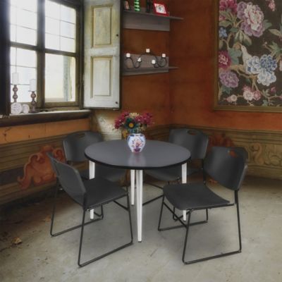 Image showing  Kahlo Round Breakroom Table with 4 Zeng Stack Chairs, 36 in., Chrome/Black