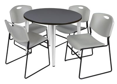 Regency Kahlo Round Breakroom Table with 4 Zeng Stack Chairs, 36 in., Chrome/Gray