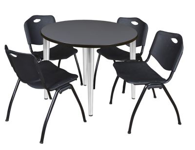 Regency Kahlo Round Breakroom Table with 4 M Stack Chairs, 36 in., Chrome/Black