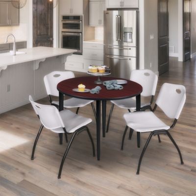 Image showing  Kahlo Round Breakroom Table with 4 M Stack Chairs, 36 in., Black/Gray