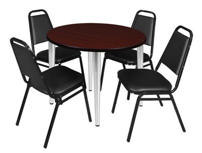 Regency Kahlo 36 in. Round Breakroom Table Top, Chrome Base & 4 Restaurant Stack Chairs