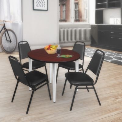 Image showing  Kahlo Round Breakroom Table with 4 Restaurant Stack Chairs, 36 in., Chrome