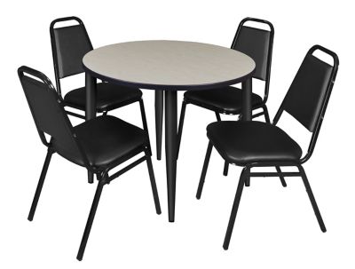 Regency Kahlo 36 in. Round Breakroom Table Top, Black Base & 4 Restaurant Stack Chairs