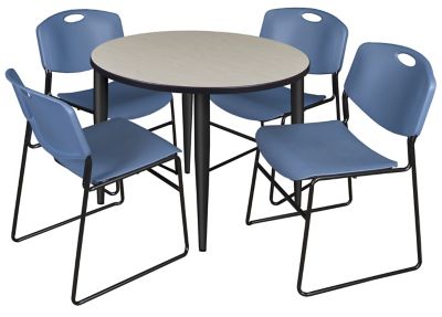 Regency Kahlo 36 in. Round Breakroom Table Top, Black Base & 4 Blue Zeng Stack Chairs