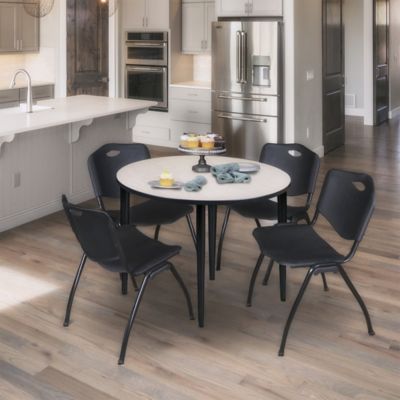 Image showing  Kahlo Round Breakroom Table with 4 M Stack Chairs, 36 in., Black/Black