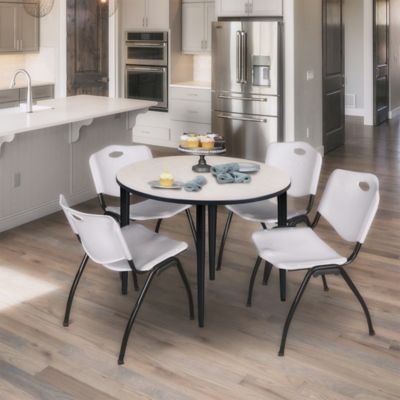 Image showing  Kahlo Round Breakroom Table with 4 M Stack Chairs, 36 in., Black/Gray