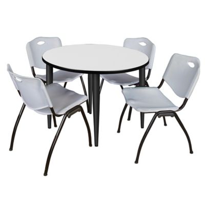 Regency Kahlo Round Breakroom Table with 4 M Stack Chairs, 36 in., Black/Gray