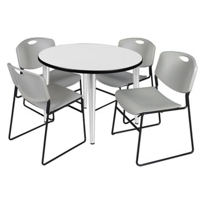Regency Kahlo Round Breakroom Table with 4 Zeng Stack Chairs, 36 in., Chrome/Gray
