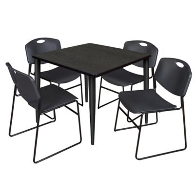 Regency Kahlo Square Breakroom Table with 4 Zeng Stack Chairs, 42 in., Black/Black
